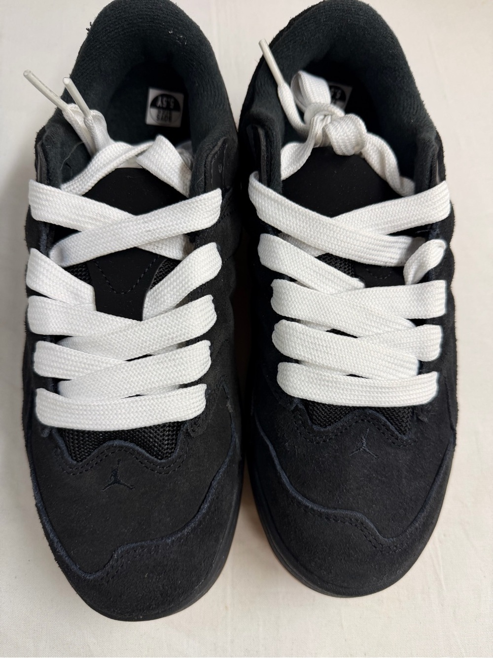 Kids Jordan Black Suede Sneakers with White Laces